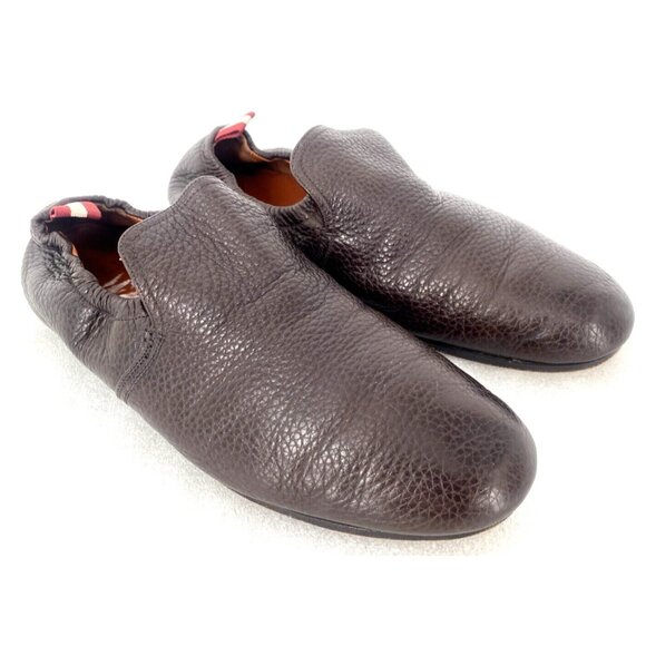 BALLY Brown Pebbled Leather Cowboy Driver Loafers Collapsable Shoes Sz 7 USA - Picture 1 of 16